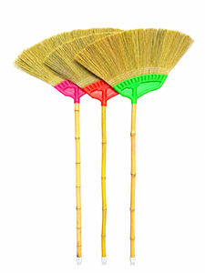 Bamboo <b>Handle</b> <b>Broom</b> Grass Bristles Natural Plant Material Head Eco-Friendly Green Red Pink Color Home Floor Cleaning Tool - Product Image 2