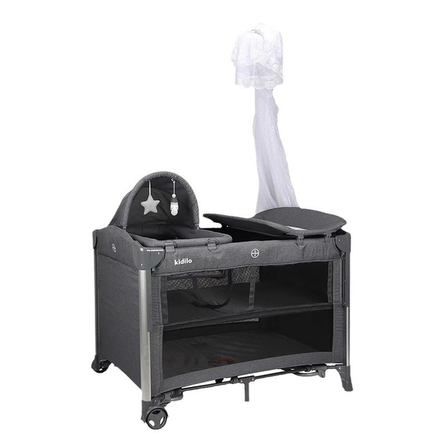 Portable Baby Travel Crib Play Yard with Mosquito Net Foldable Bassinet with Changing Station and Wheels for Newborn