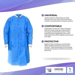 लंबी आस्तीन गैर बुना हुआ गाउन सूट पीपी एसएमएस कपड़े डिस्पोजेबल सांस लैब कोट - Product Image 3