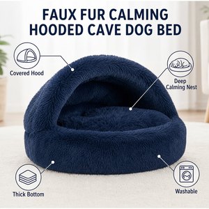 Lit-caverne apaisant à capuche en fausse fourrure pour chiens et chats, durable, confortable, pour l'intérieur, lavable, vente en gros, fournitures pour animaux de compagnie, direct usine - Product Image 3