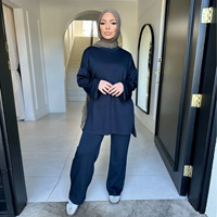 R-386 Islamisches Modest-Kleidungsset für Damen: Hochwertiger Winter-Kimono-Abaya mit Oversize-Tunika und Passender Hose