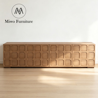 Meuble TV Rétro Moderne avec Portes Carrées Sculptées Encastrées, Meuble TV Bas en Bois pour Salon, Console Multimédia de Rangement