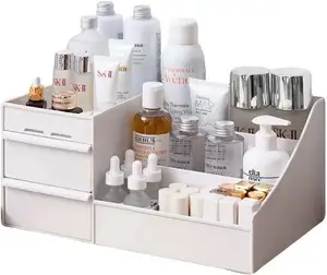 Grosir plastik kotak penyimpanan Organizer kosmetik Makeup Meja Organizer dengan laci untuk Makeup