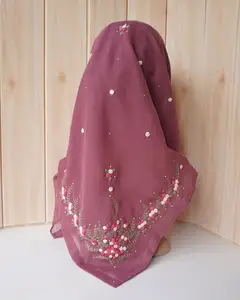 New hand embroidered Muslim hijab tudung Malaysia sulam Shawl Scarf embroidery crochet chiffon hijab