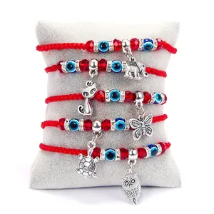 Lucky 9 Stijl Red Rope String Gevlochten Turkse Evil Blue Eye Fatima Hand Kralen Armband Voor Vrouwen