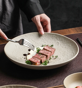 Plato Redondo <span class=keywords><strong>de</strong></span> Cerámica Hecho a Mano, Plato Plano para Cena, Plato para Filete Estilo Occidental, <span class=keywords><strong>Vajilla</strong></span> Premium para Restaurante, Cocina Casera, Comida Elegante - Product Image 1