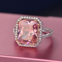 Bague de fiançailles classique en laiton avec zircon carré rose, grande et imposante, pour femme, idéale pour les soirées