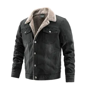 Fleece Lined Denim Button Down Tunic Coat for Men Western Trucker, Sherpa Fleece Warm Overcoat with Pockets Blouse Jacket