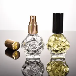 Kişiselleştirilmiş gül şekilli Mini Attar boş 10ml temizle cam Atomizer parfüm örnek sprey şişe