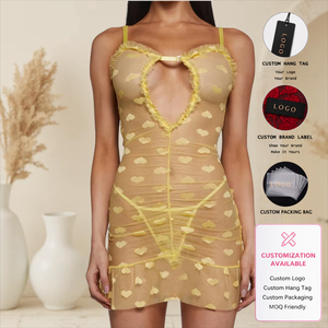 Gaun Mini Bodycon Dierlove Luxe Lemon Heart Berbahan Mesh Transparan, Label Pribadi, Dapat Disesuaikan, Desainer, Lingerie Wanita Seksi - Product Image 1