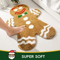 Tapis en peluche en forme d'homme en pain d'épices brodé, antidérapant, décoration de Noël, cadeau pour la maison, l'hôtel, le salon, essentiels de vacances