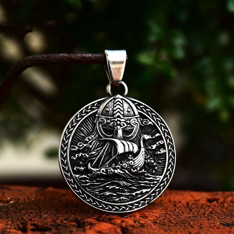 Medallion Viking Jewelry Necklace Vintage Sailing Dragon Boat