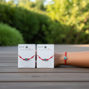 Braccialetto Ilan con 7 Nodi, Filo Rosso con Occhio, Colore Argento, Fatto a Mano - Product Image 3