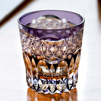 Gelas Shot Whiskey Kristal Edo Kiriko Mewah 320ml dengan Desain Bunga Terukir Tangan, Cangkir Koktail Old Fashioned dengan Kotak Hadiah
