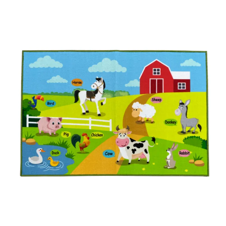 Polyester surface high definition printing kids animals learning rugs