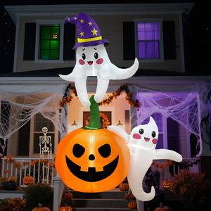 Decorazioni Gonfiabili di Halloween per Esterni: <span class=keywords><strong>Zucca</strong></span> Gigante con Fantasmi Carini e Cappello da Strega, Decorazione Luminosa a LED per Feste - Product Image 1