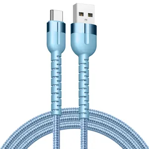 Оптовая продажа, отличная цена, нейлоновый Плетеный Синий или индивидуальный цвет, прочный кабель USB типа C для телефона
