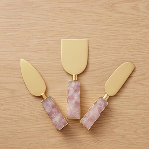 Stylish Metal <b>Cheese</b> <b>Knife</b> <b>Set</b> With Pink Stone Handle Durable Stainless Steel Blades For Kitchen Use Dining And Hotel Use - Product Image 3
