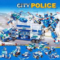 Lele Brother 700 piezas 8 en 3 MOC Ciudad Camión Estación Vehículo Robótico Ladrillos Figuras de Policías Juguetes de Bloques de Construcción