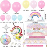Décorations de fête sur le thème de la licorne, arche de ballons roses avec toile de fond, nappe, grands ballons en feuille auto-conçus pour fête d'anniversaire