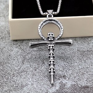yunnique Stainless Steel Ankh Skull <b>Cross</b> Pendant For Men Necklace Gift Jewelry - Product Image 3