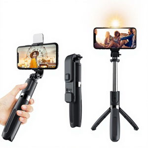 Perche à <span class=keywords><strong>selfie</strong></span> pliable en acier inoxydable de 1024 mm avec lumière LED de beauté, gradation à 6 niveaux, trépied mini flexible sans fil pour vidéo à 360° - Product Image 1