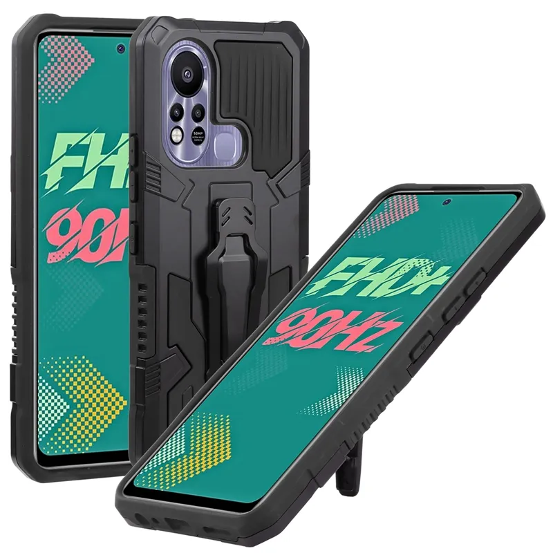 Shockproof Clip Belt Holster Stand TPU + PC Hybrid Mobile Phone Case For Infinix Hot 11S 10S Note 10 Pro Smart 6 5 Cover