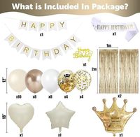 Kit de Décoration d'Anniversaire en Gros pour Fêtes : Ballons Cœur Blancs en Aluminium, Bannière Joyeux Anniversaire, Rideau Scintillant et Décor de Fond