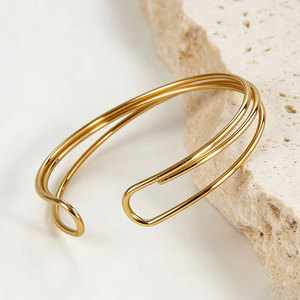 Double Layer Cross Geometric Line Adjustable <b>Arm</b> <b>Cuff</b> Unique Statement Versatile Trendy Women Fashion Metal <b>Arm</b> Bracelet - Product Image 5
