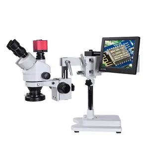 Zoom 7-45X microscopio teléfono móvil soporte de doble brazo cámara de mayor alcance VGA pantalla LCD de 8 pulgadas microscopio electrónico de escaneo
