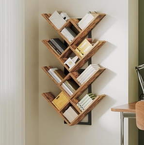 202511 moderne Simple créatif bibliothèque <span class=keywords><strong>en</strong></span> bois nouveau Style <span class=keywords><strong>arbre</strong></span> <span class=keywords><strong>forme</strong></span> livre support pour salon Ironwood sols avec étagères murales - Product Image 1