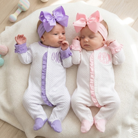 Ensemble de vêtements personnalisés pour bébé en coton avec volants, mini-paillettes violettes et roses, pour la sortie de maternité