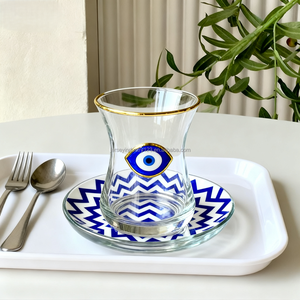 ブルーナザールトルコティーグラス＆ソーサー クリアガラスティーカップ トルコ風邪眼ティーグラス - Product Image 2