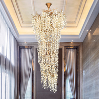 Lustre en cristal pour salon de villa de luxe ; Lumière d'escalier tournante ; Lustre en cuivre massif pour salon creux - Or suspendu