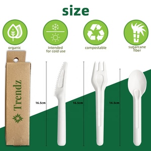 Cubiertos Desechables Biodegradables Trendz de Pulpa de Caña de Azúcar, Cuchillo, Tenedor y Cuchara de Papel Bagazo Comestible Blanco - Product Image 2