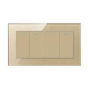 FIKO147type Gold Tempered glass panel Wall Switch 7 gang 1/2 way Push button switch EU/UK/US/Australia Standard 16A