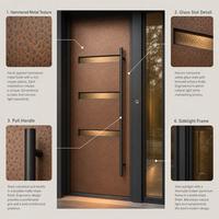 Porte d'entrée de luxe à texture martelée avec panneaux latéraux en verre, étanche, insonorisée, en aluminium, sur mesure pour maison de luxe