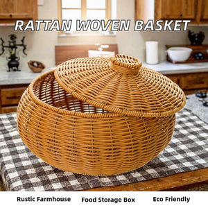 Panier à fruits en rotin tressé à la main, bol de service en osier, centre de table décoratif, rangement pour la maison et la cuisine - Product Image 2
