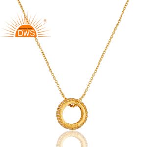 White Topaz Ring Pendant Necklace Supplier Indian Handmade 18k Gold Plated Sterling Silver Necklace Jewelry - Product Image 2