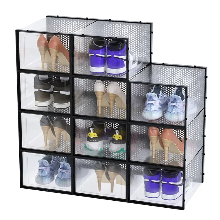 Front Open Stackable Shoe Boxes & Organizer Plastic Clear Shoe Containers Transparent Shoe Box Storage