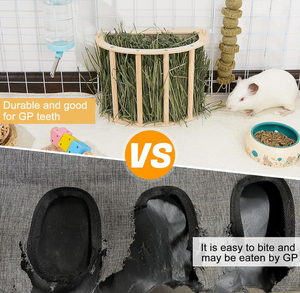 Mangeoire à foin naturelle pour lapins avec bac à litière, mangeoires et abreuvoirs en bois pour lapins, mangeoire à foin en bois pour animaux de compagnie - Product Image 2