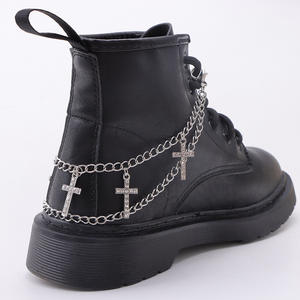 Martin <b>Boot</b> Double Layer Rhinestone Cross <b>Chain</b> Shoe <b>Chain</b> Round Toe Rubber Outsole Fashion Trend Accessory - Product Image 1