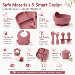 Ensemble d'alimentation pour bébé en <span class=keywords><strong>silicone</strong></span> OEM ODM : bavoir, assiette compartimentée, bol, tasse, cuillère <span class=keywords><strong>et</strong></span> fourchette à manche en <span class=keywords><strong>bois</strong></span> pour nourrissons <span class=keywords><strong>et</strong></span> tout-petits - Product Image 6