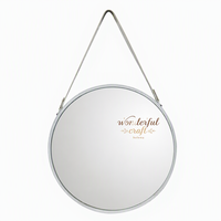 Miroir mural rond en verre de style nordique moderne de luxe avec cadre en métal et sangle en cuir (tailles 50-80 cm)