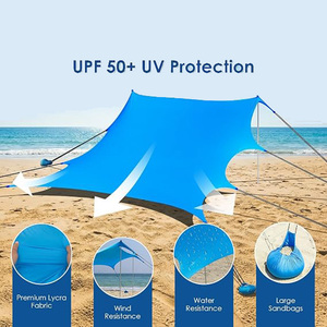 Tenda Parasole da Spiaggia Oxford Quattro Stagioni UPF 50+ con Sacchi di Sabbia Antivento Portatile per Campeggio e Pesca all'Aperto - Product Image 5