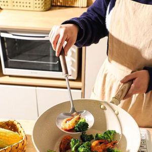 Espátula de Acero Inoxidable 304 con Mango Largo de Madera de Nogal, Utensilio de Cocina Anti-escaldaduras, Juego de 2 Cucharas para Saltear - Product Image 4