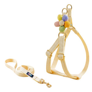 PUPE Comfortable <b>Dog</b> Cat <b>Harness</b> Leash Set Solid Pattern <b>Adjustable</b> No Pull Luxury/Cartoon Style Flower Decorated Nylon Fabric - Product Image 4