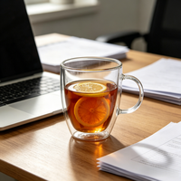Tasses à café en verre borosilicate à double paroi isolées 400 ml sans BPA, résistantes à la chaleur, avec poignée pour boissons chaudes et froides
