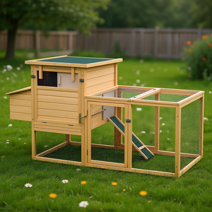 Poulailler en bois naturel 75 cm avec nichoir, plateau amovible et rampe pour jardin et cour arrière - Product Image 2