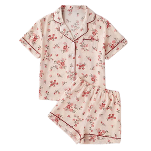 Pijama a Rayas con Cuello de Muñeca y Bloques de Color, Nuevo Estilo Verano 2025 para Mujer, Conjunto de Pantalones Cortos de Manga Corta Dulce y Sencillo, Ropa de Estar por Casa - Product Image 1